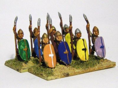 Carthaginian Spearmen / Greek Peltasts / Armoured Gallic Warriors
Spearmen from Essex, code MPA 78, useful as Greek Peltasts with armour. I have also seen them used as Gallic armoured elite warriors due to the Gallic shield shape. 
Keywords: ecarthage lcarthage peltast gallic