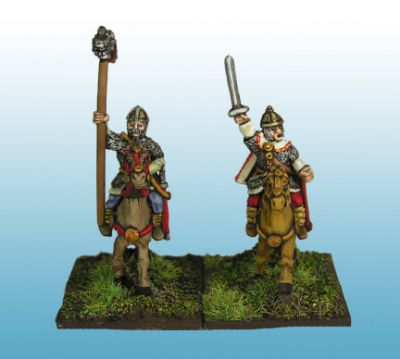 Germans - KM-1605 Later German Cavalry chieftain and standard bearer (x2)
From [url=http://khurasanminiatures.tripod.com/latergerman.html]Khurasan[/url] and painted by [url=http://www.coolminiornot.com/artist/yaro]Chris Yaro[/url]
Keywords: EGERMAN Gallic lgoths bulgar t gothcav