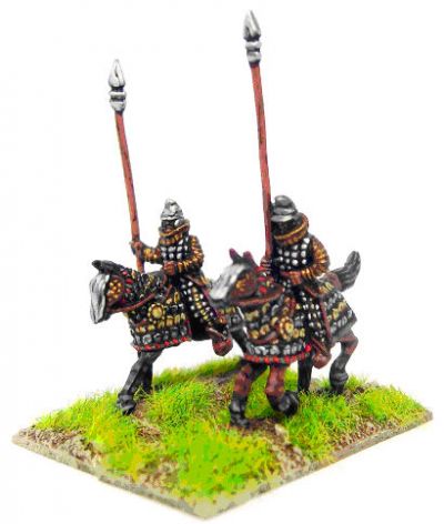 Kushan Heavy Cavalry 
Figures from [url=http://khurasanminiatures.tripod.com/]Khurasan Miniatures[/url], pictures reproduced with their permission. Kushan armoured and light cavalry, 
as painted and based by [url=http://www.ravenpainting.co.uk/]Raven Painting. [/url]
Keywords: kushan