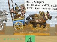 HIT04 Chariot 2 horse 3 crew Hittites 
Picts of [url=http://www.spanglefish.com/mickyarrowminiatures/]Mick Yarrow Miniatures[/url] from the manufacturers site, with permission of Mick Yarrow
Keywords: hittite