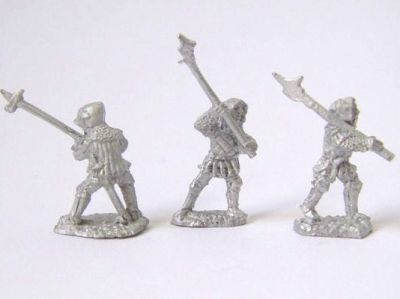 Low Countries Halberdiers
New figures from [url=http://www.donnington-mins.co.uk/]Donnington[/url] to be released at Salute 2009. These have been sculpted by a different sculptor to the rest of their ranges, and will be branded as "New Donnington". Size wise they are Essex-compatible, and the detail & animation is close - or equal to - Mirliton standards. Other new ranges include Swiss & 100YW
Keywords: medfoot lcountries