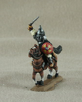 BYC07 Mounted Cuman Noble
Byzantines from the C12-13 range of [url=http://www.donnington-mins.co.uk/]Donnington[/url]. Figures supplied by he manufacturer, and painted by their own painting service. With mailshirt, waving sword, bow, pointed face mask helmet, buckler

Keywords: lbyzantine thematic ebulgar cuman latins georgian pecheneg