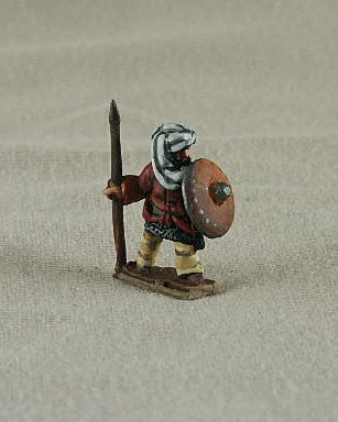 TF04 Iraqi Arab Spearman
Seljuk troops from [url=http://www.donnington-mins.co.uk/]Donnington[/url]. Painted by Donningtons painting service. TF04 Iraqi Arab Spearman
mailshirt under jacket, spear, turs round shield
Keywords: Seljuk fatimid mamluk umayyad ayyubid berber arabfoot