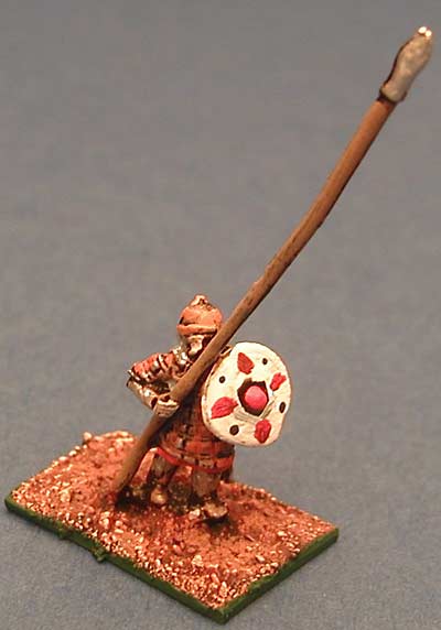 Byzantine Heavy Skutatos Spearman
Byzantine range from [url=http://www.15mm.co.uk/The_Byzantines.htm]Isarus[/url] sold by 15mm.co.uk. Pictures provided by the manufacturer. 
Keywords: maurikian nikephorian