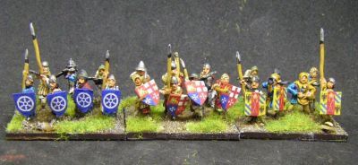 Mirliton (and other) mixed Spear/Crossbow units
Mostly Mirliton, with some Essex and Two Dragons. Shields are printed designs glued onto thin card
