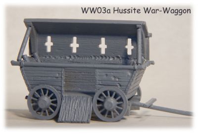 Hussite wagons
Museum have 2 Hussite wagons, one with the side ramp down and a fully enclosed for “on the road”. Both these can have the side shielding up to provide cover and across the top during transport. 

Keywords: medfoot, hussite, hungarian