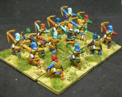 Xyston Persian Bowmen
Done in the main with contrast paints. These were plastic figures from the PSC Siocast era
