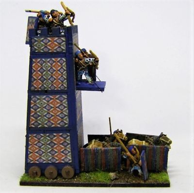 Cyrus' Mobile Tower
A Pendraken 10mm MDF Siege tower with Essex 15mm Crew, and "wallpaper" downloaded from the internet
