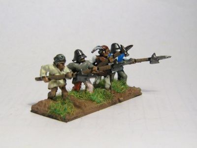 Swiss / Generic halberdiers
Infantry from Roundway Miniatures Swiss range. Nice clearly cast figures which are simple, but paint up quickly and quite nicely
Keywords: Swiss medgerman Medfoot