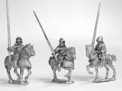 Knights in Italian style armour 
Photos provided by the manufacturer at http://www.vexillia.ltd.uk/
Figure code cc23 Knights in Italian style armour with sallet on walking horses - three variants
Keywords: C15 condotta