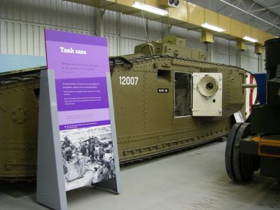 WW1 British tanks
The Mark I entered service in August 1916, and was first used in action on the morning of 15 September 1916 during the Battle of Flers-Courcelette, part of the Somme Offensive. With the exception of the few interim Mark II and Mark III tanks, it was followed by the largely similar Mark IV, which first saw combat in June 1917. The Mark IV was used en masse at the Battle of Cambrai in November 1917 The Mark V, with its much improved transmission, entered service in mid-1918.
